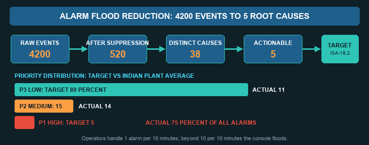 SCADA alarm management: alarm flood reduction funnel